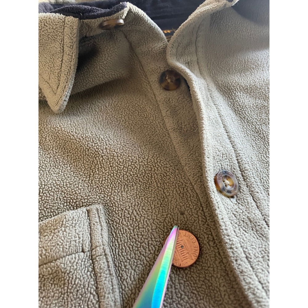 VTG Woolrich Mens Fleece Shirt Jacket Tan Khaki Button Up L Large *READ* - Picture 7 of 14